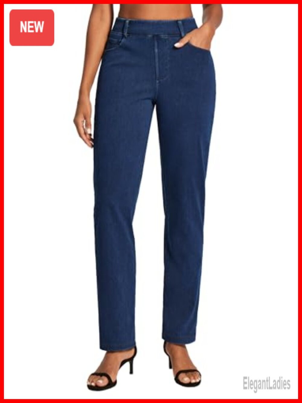Stretchy Straight Leg Jeans Women Pull On High Waisted